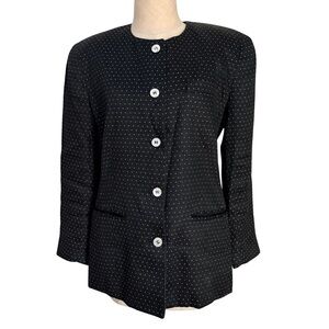 vintage 90s liz claiborne spotted white and black linens blend blazer 90s 4P